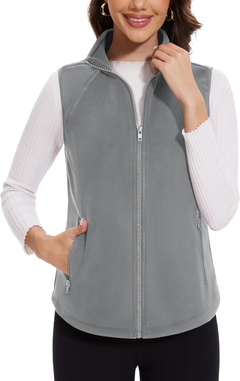 MAGCOMSEN Women's Fleece Vest with Zipper Pockets Zip Up Sleeveless Jackets Lightweight Soft Warm Polar Vest Outerwear