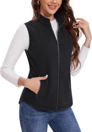 MAGCOMSEN Women's Fleece Vest with Zipper Pockets Zip Up Sleeveless Jackets Lightweight Soft Warm Polar Vest Outerwear