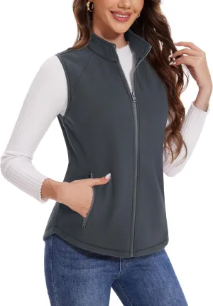 MAGCOMSEN Women's Fleece Vest with Zipper Pockets Zip Up Sleeveless Jackets Lightweight Soft Warm Polar Vest Outerwear