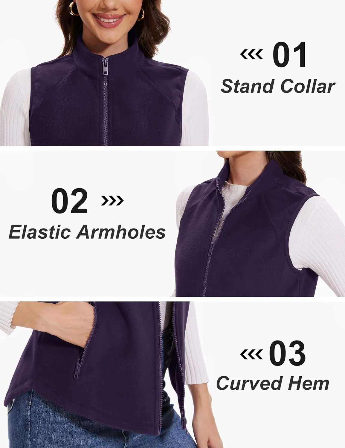 MAGCOMSEN Women's Fleece Vest with Zipper Pockets Zip Up Sleeveless Jackets Lightweight Soft Warm Polar Vest Outerwear