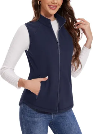MAGCOMSEN Women's Fleece Vest with Zipper Pockets Zip Up Sleeveless Jackets Lightweight Soft Warm Polar Vest Outerwear