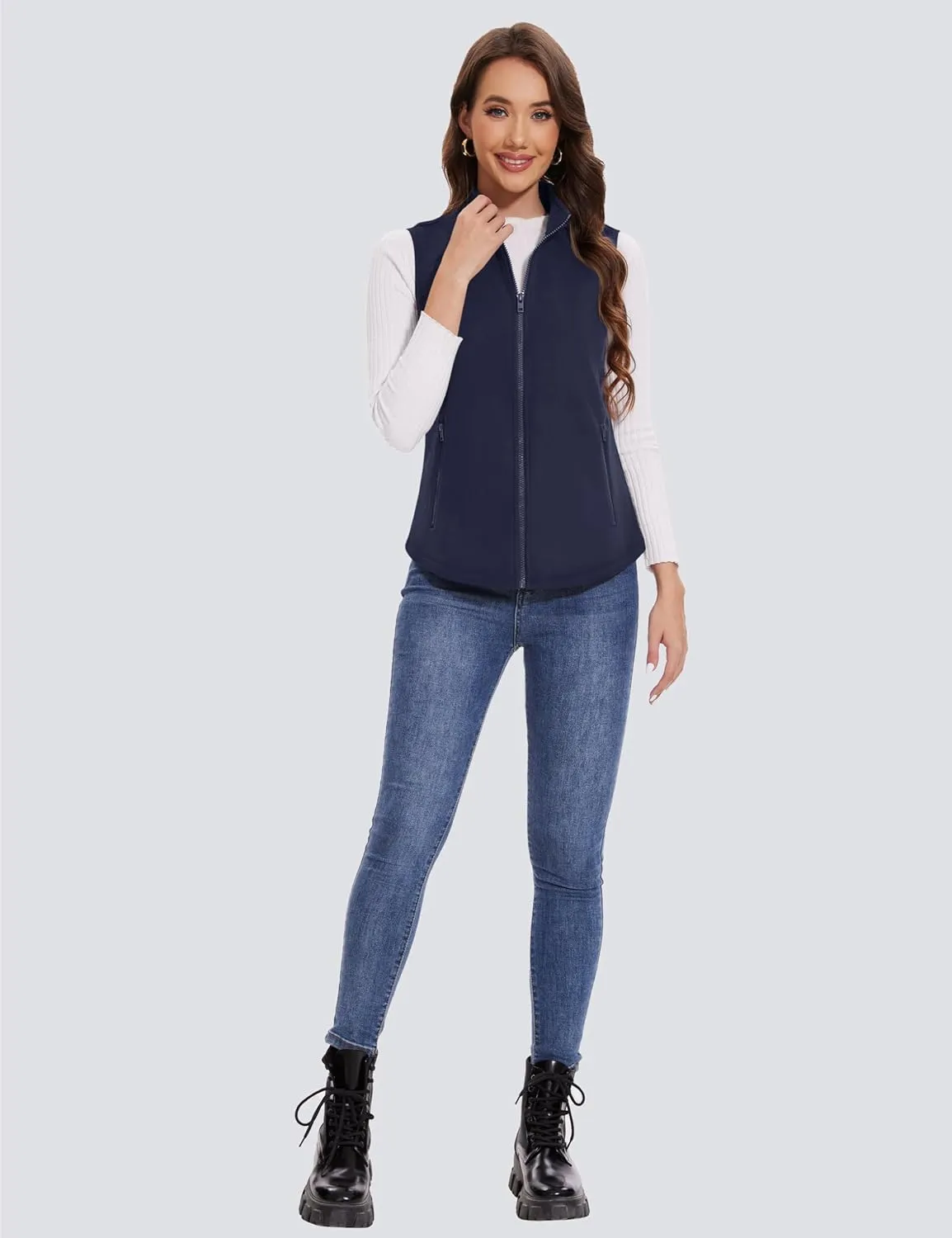MAGCOMSEN Women's Fleece Vest with Zipper Pockets Zip Up Sleeveless Jackets Lightweight Soft Warm Polar Vest Outerwear
