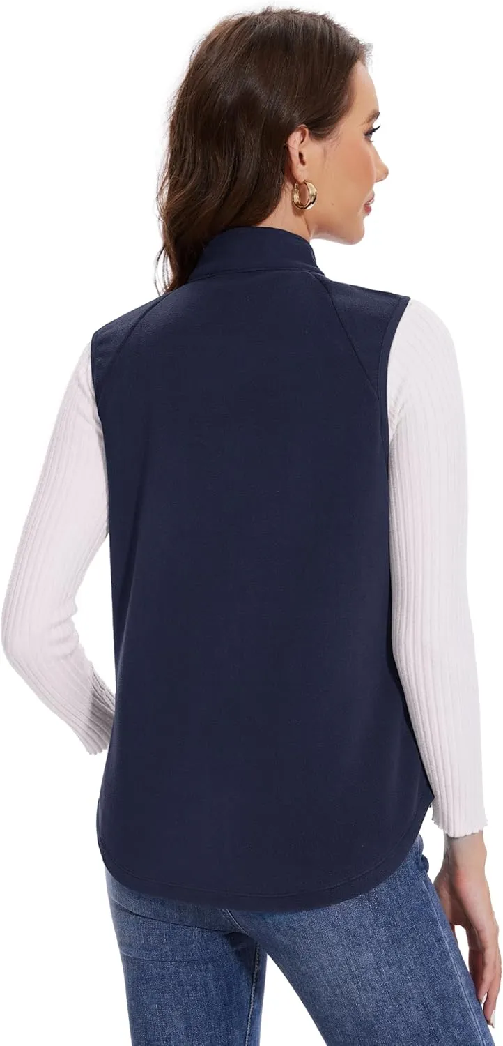 MAGCOMSEN Women's Fleece Vest with Zipper Pockets Zip Up Sleeveless Jackets Lightweight Soft Warm Polar Vest Outerwear