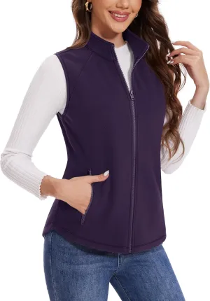 MAGCOMSEN Women's Fleece Vest with Zipper Pockets Zip Up Sleeveless Jackets Lightweight Soft Warm Polar Vest Outerwear