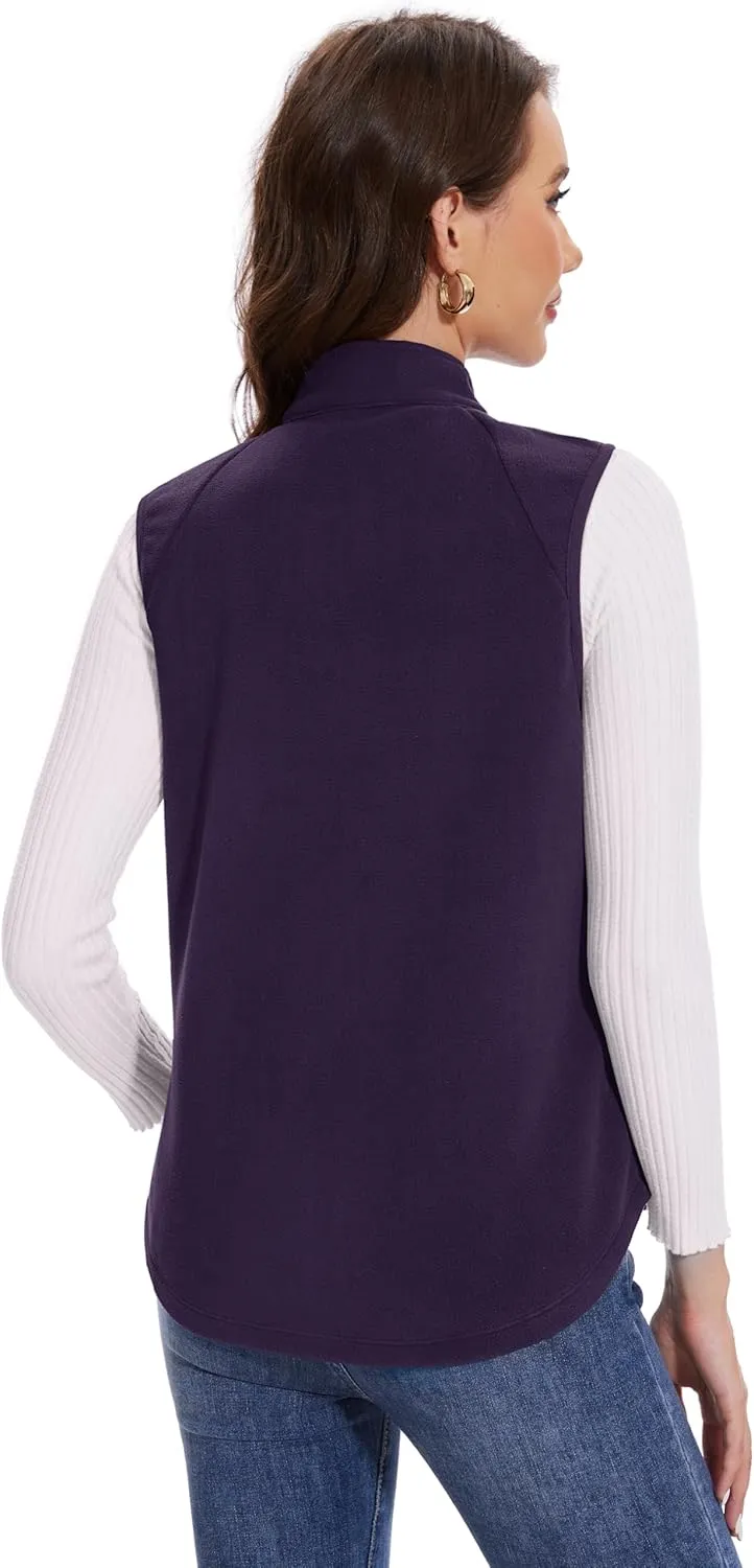 MAGCOMSEN Women's Fleece Vest with Zipper Pockets Zip Up Sleeveless Jackets Lightweight Soft Warm Polar Vest Outerwear