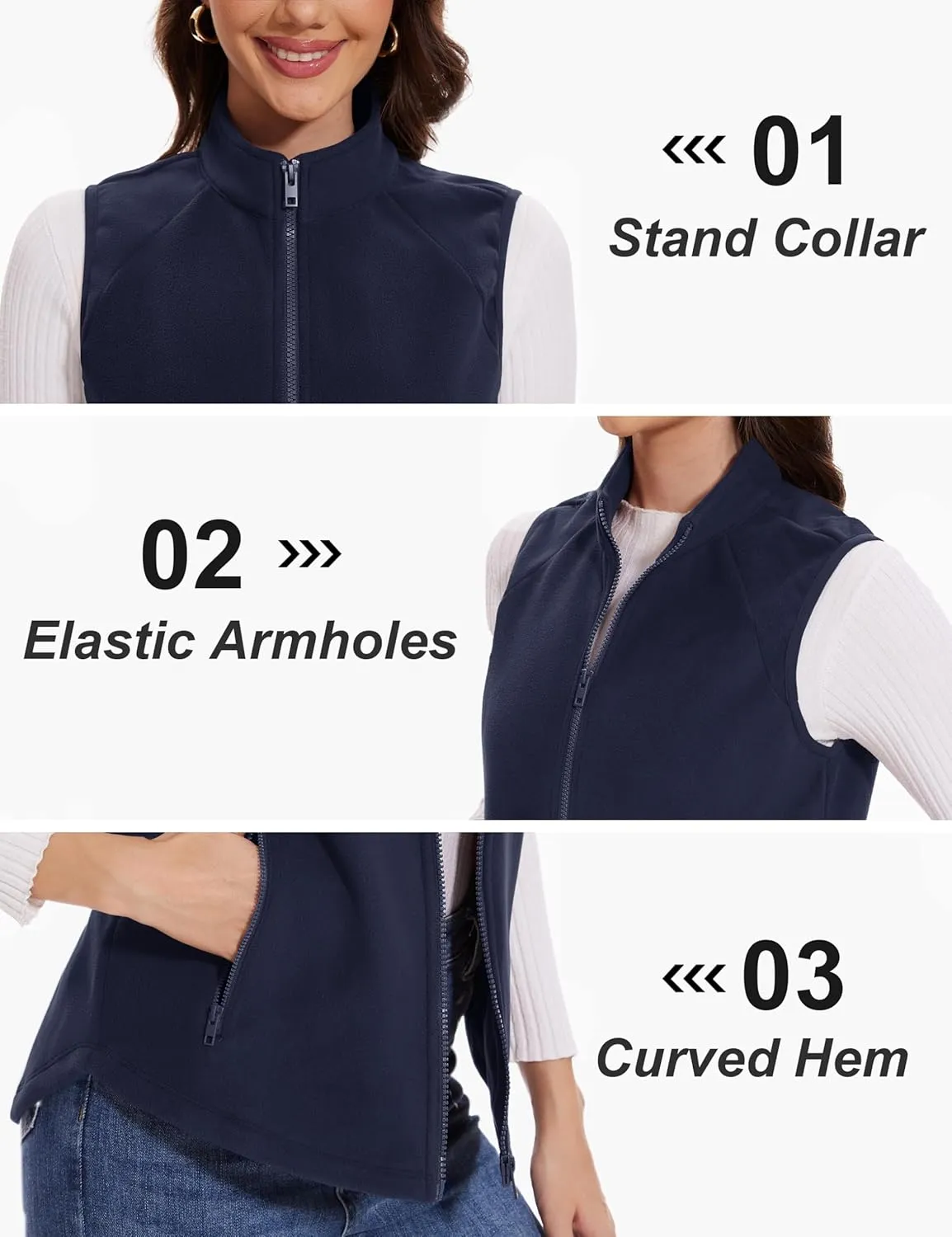 MAGCOMSEN Women's Fleece Vest with Zipper Pockets Zip Up Sleeveless Jackets Lightweight Soft Warm Polar Vest Outerwear