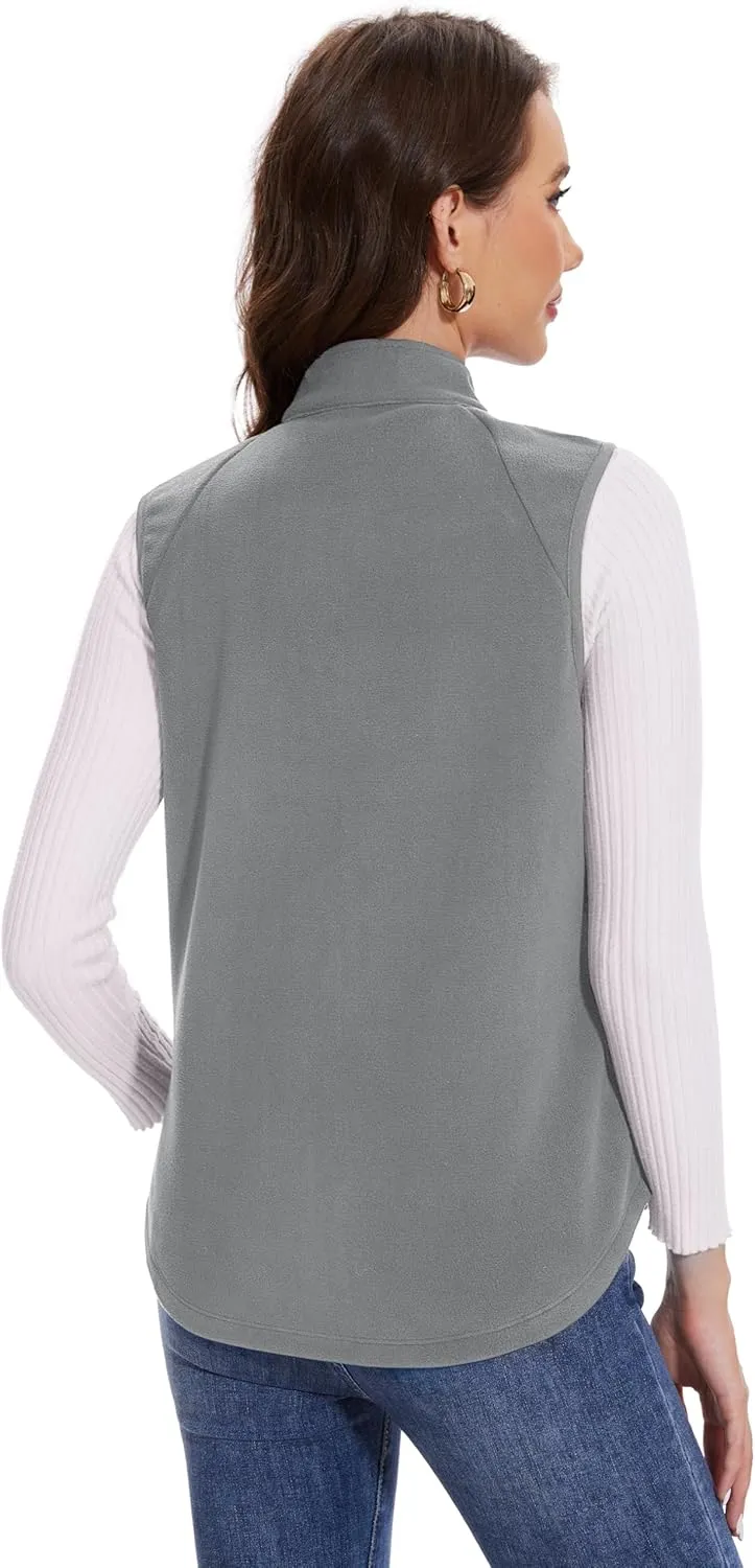 MAGCOMSEN Women's Fleece Vest with Zipper Pockets Zip Up Sleeveless Jackets Lightweight Soft Warm Polar Vest Outerwear