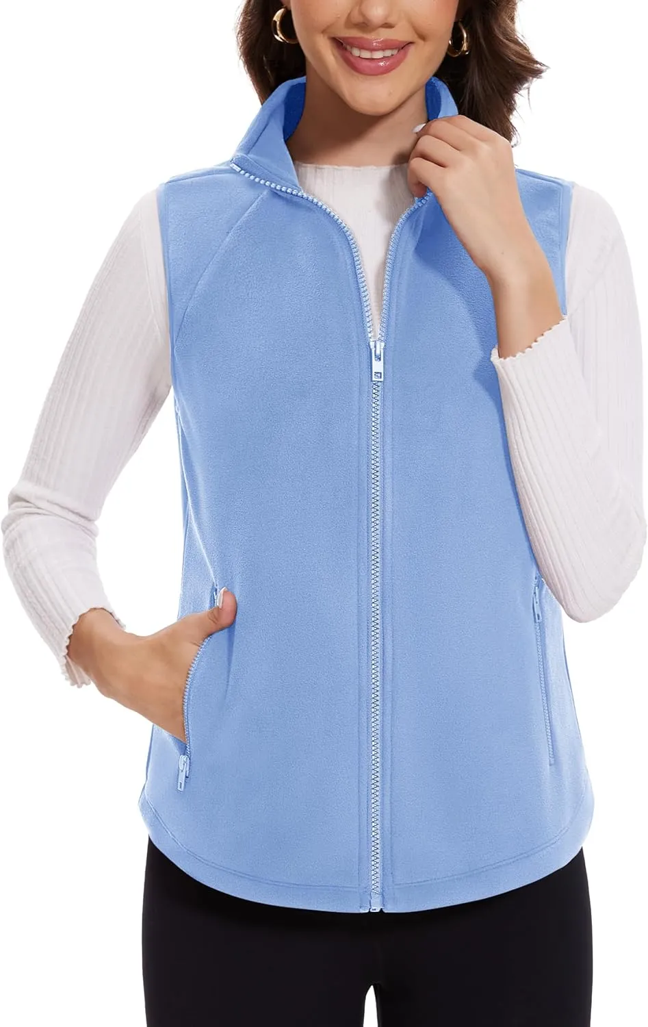 MAGCOMSEN Women's Fleece Vest with Zipper Pockets Zip Up Sleeveless Jackets Lightweight Soft Warm Polar Vest Outerwear