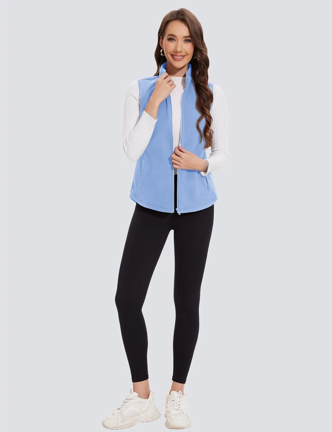 MAGCOMSEN Women's Fleece Vest with Zipper Pockets Zip Up Sleeveless Jackets Lightweight Soft Warm Polar Vest Outerwear