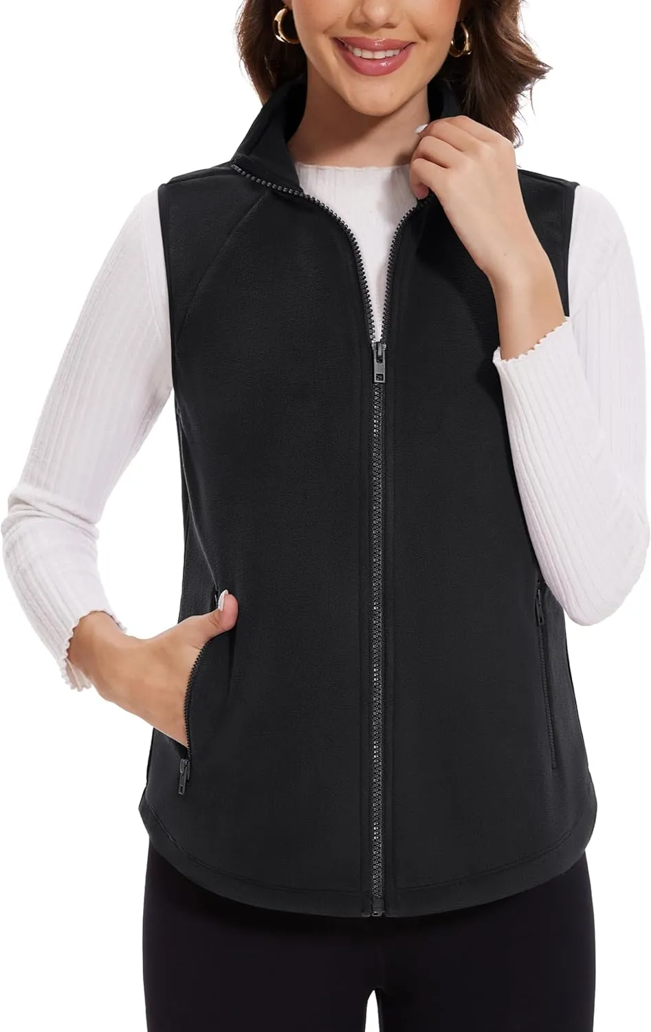 MAGCOMSEN Women's Fleece Vest with Zipper Pockets Zip Up Sleeveless Jackets Lightweight Soft Warm Polar Vest Outerwear