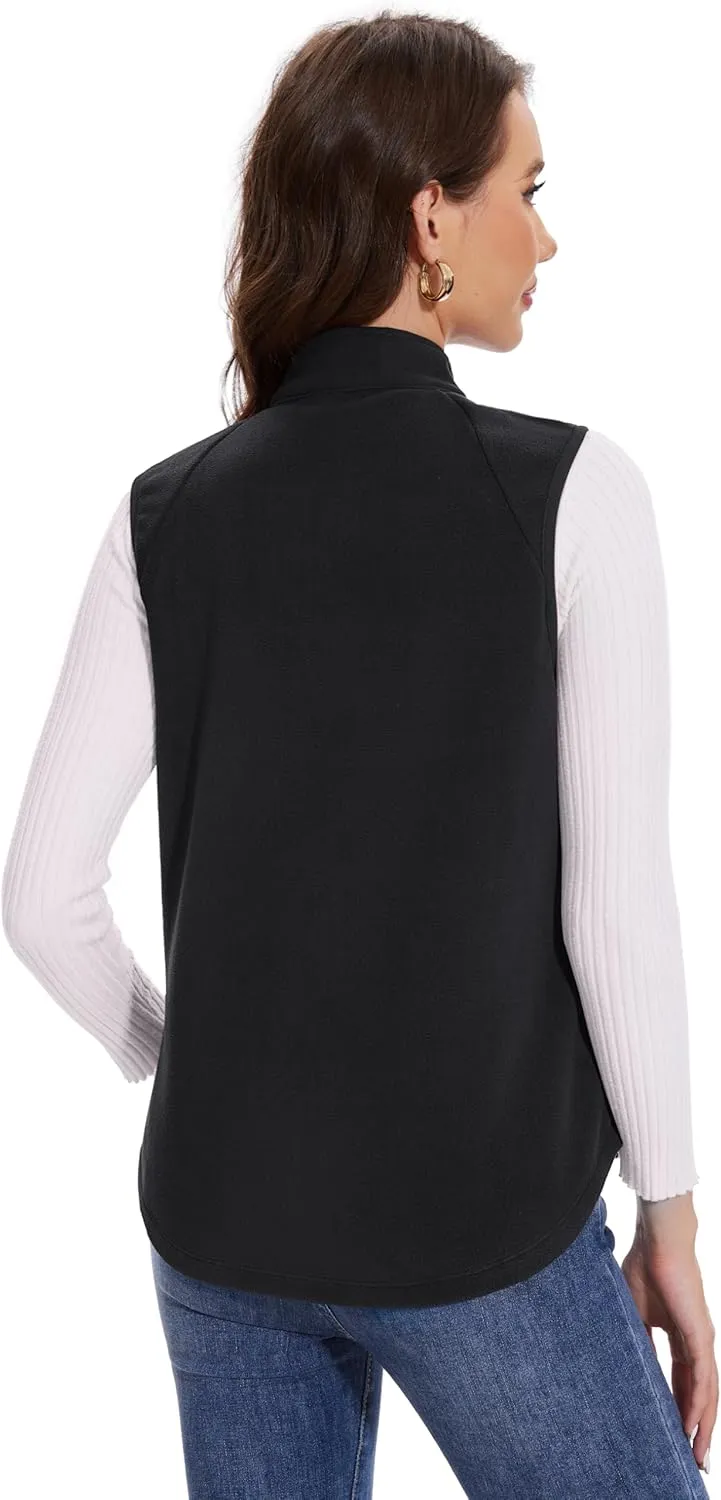 MAGCOMSEN Women's Fleece Vest with Zipper Pockets Zip Up Sleeveless Jackets Lightweight Soft Warm Polar Vest Outerwear