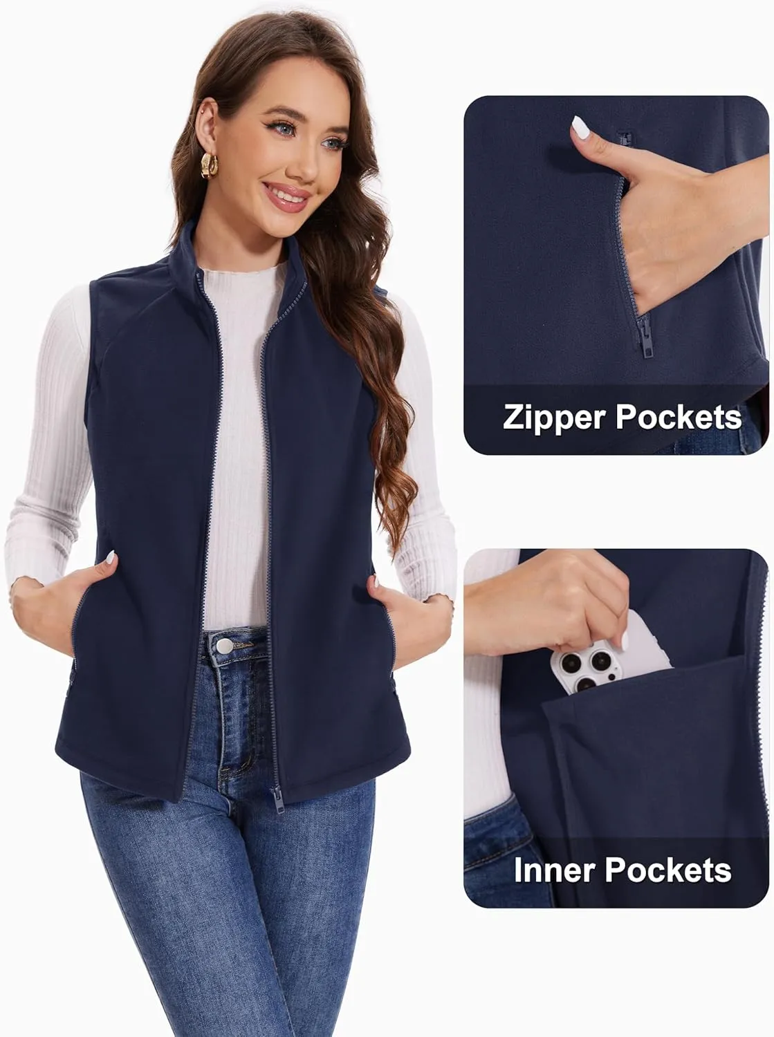 MAGCOMSEN Women's Fleece Vest with Zipper Pockets Zip Up Sleeveless Jackets Lightweight Soft Warm Polar Vest Outerwear
