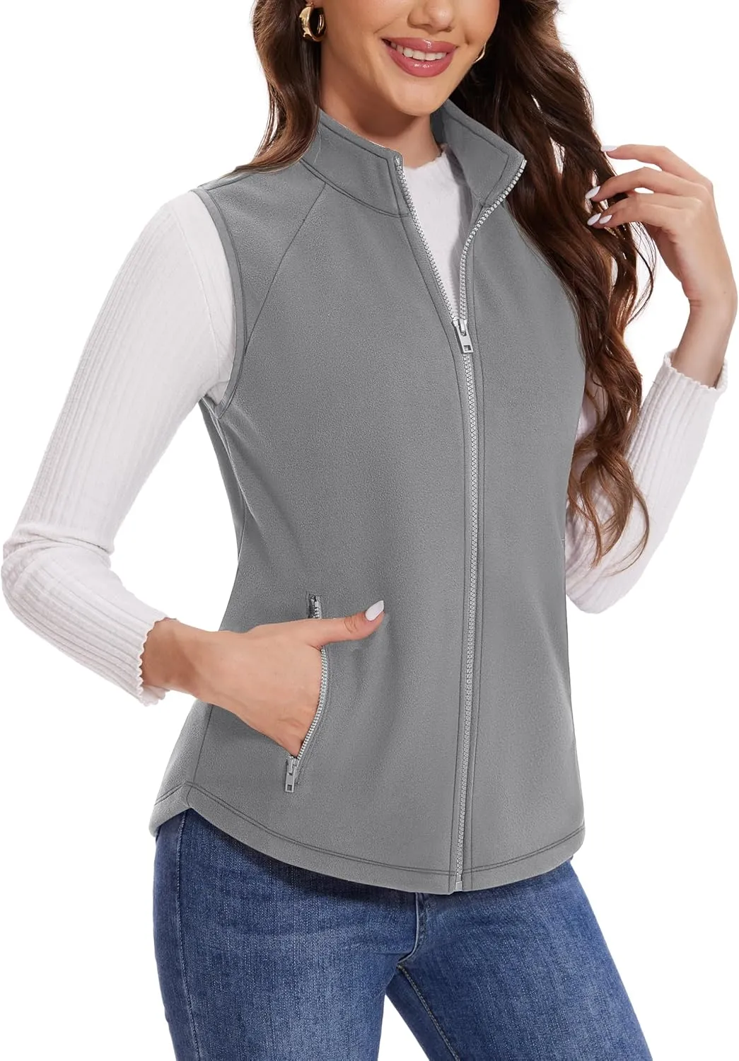 MAGCOMSEN Women's Fleece Vest with Zipper Pockets Zip Up Sleeveless Jackets Lightweight Soft Warm Polar Vest Outerwear