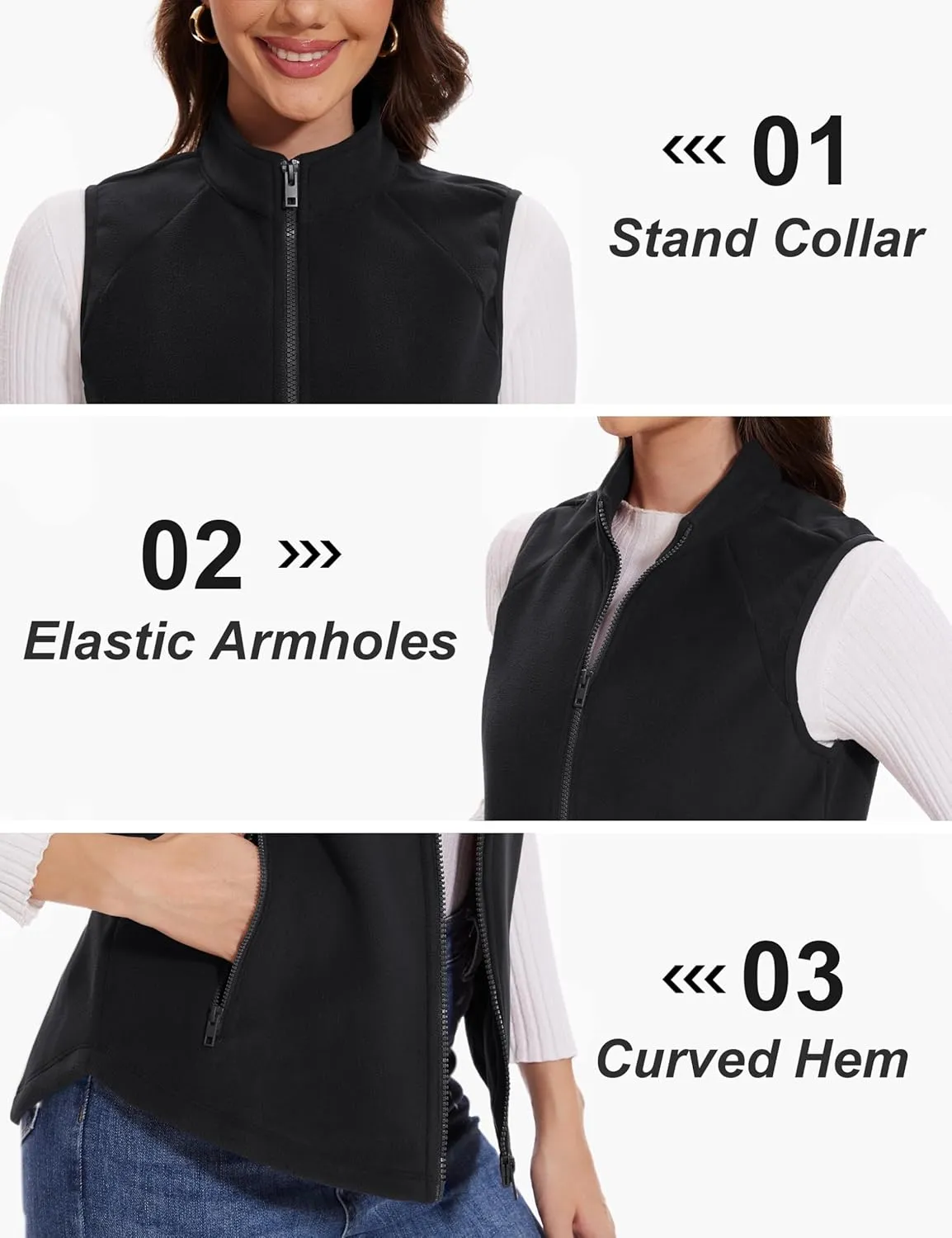 MAGCOMSEN Women's Fleece Vest with Zipper Pockets Zip Up Sleeveless Jackets Lightweight Soft Warm Polar Vest Outerwear