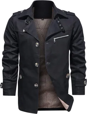 Maiyifu-GJ Men Trench Coat Single Breasted Slim fit Notch Lapel Long Jacket Lightweight Casual Button Down Windproof Overcoat