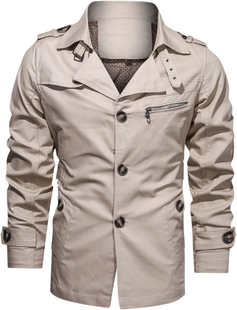 Maiyifu-GJ Men Trench Coat Single Breasted Slim fit Notch Lapel Long Jacket Lightweight Casual Button Down Windproof Overcoat