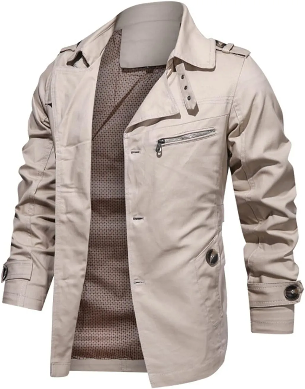 Maiyifu-GJ Men Trench Coat Single Breasted Slim fit Notch Lapel Long Jacket Lightweight Casual Button Down Windproof Overcoat