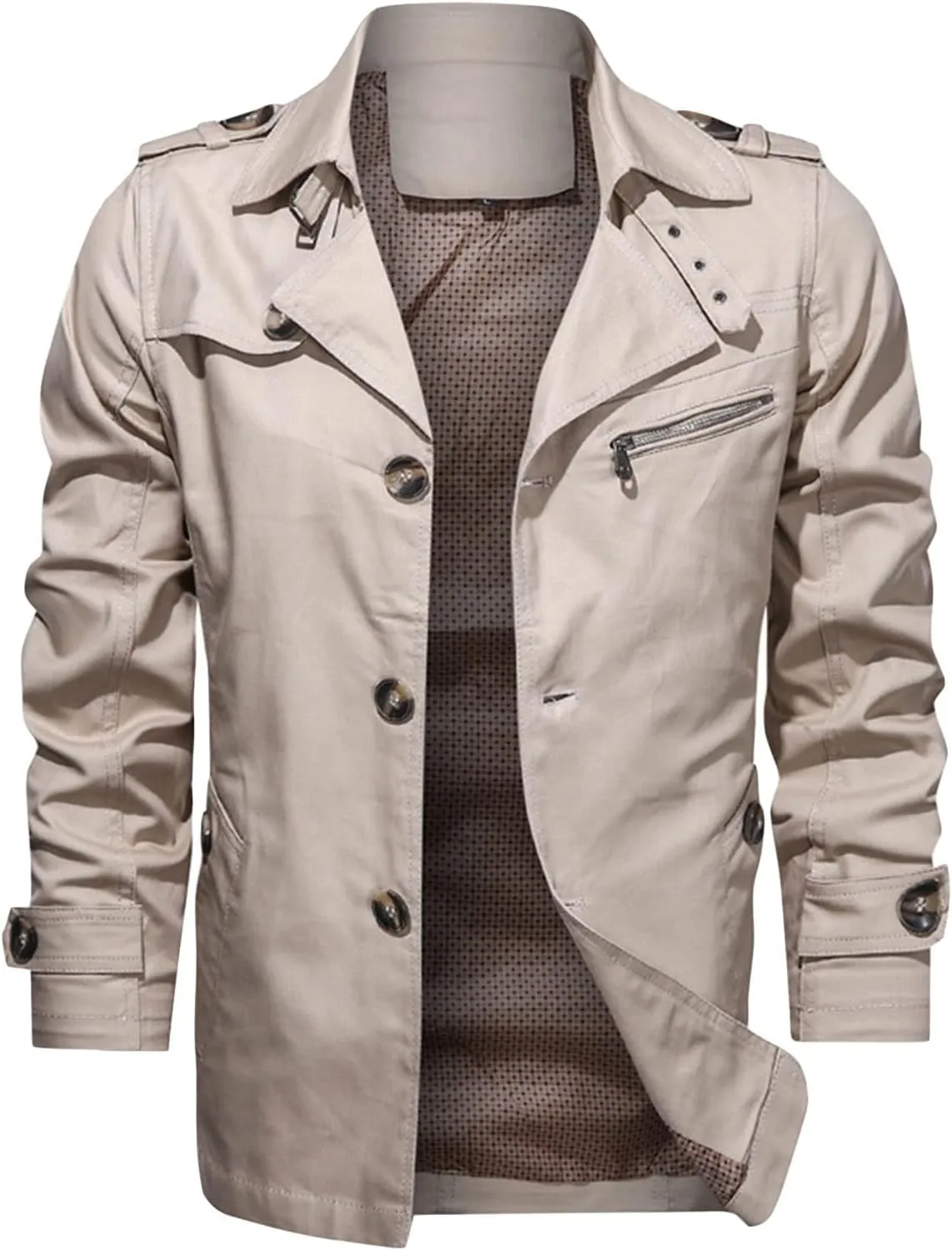 Maiyifu-GJ Men Trench Coat Single Breasted Slim fit Notch Lapel Long Jacket Lightweight Casual Button Down Windproof Overcoat