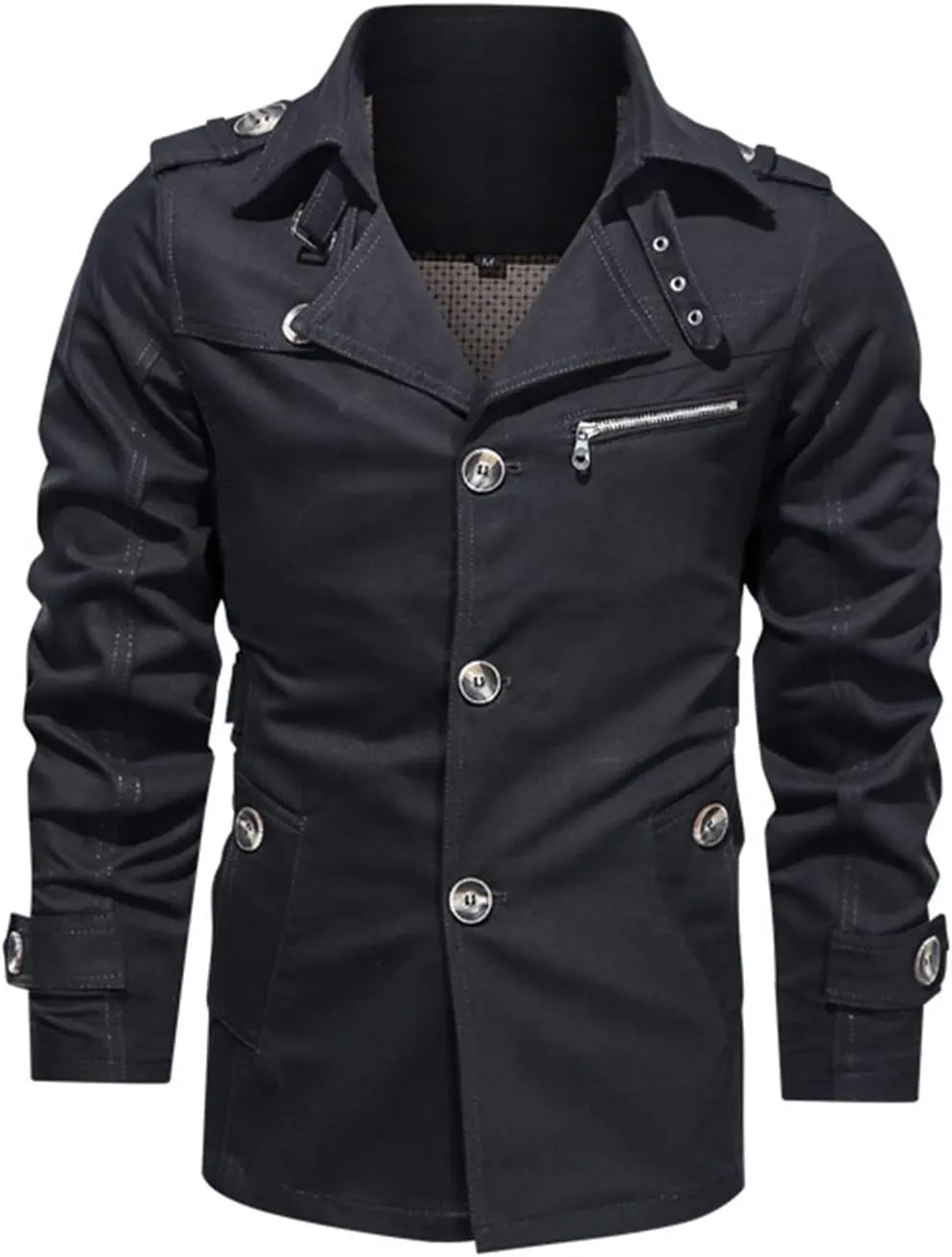 Maiyifu-GJ Men Trench Coat Single Breasted Slim fit Notch Lapel Long Jacket Lightweight Casual Button Down Windproof Overcoat