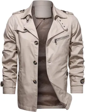 Maiyifu-GJ Men Trench Coat Single Breasted Slim fit Notch Lapel Long Jacket Lightweight Casual Button Down Windproof Overcoat