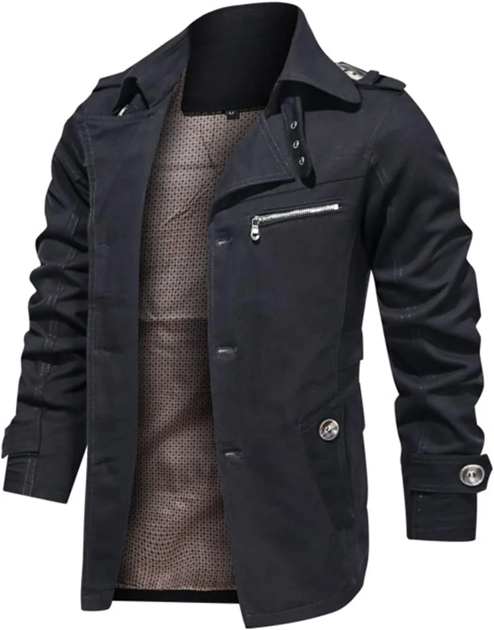 Maiyifu-GJ Men Trench Coat Single Breasted Slim fit Notch Lapel Long Jacket Lightweight Casual Button Down Windproof Overcoat