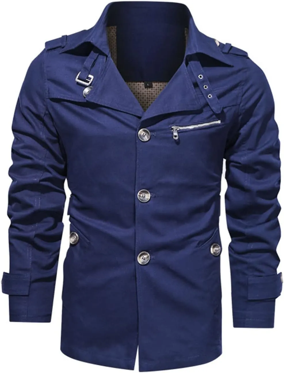Maiyifu-GJ Men Trench Coat Single Breasted Slim fit Notch Lapel Long Jacket Lightweight Casual Button Down Windproof Overcoat