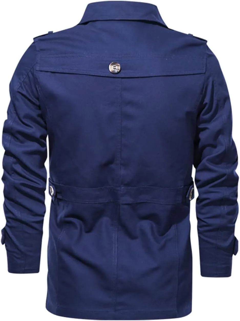 Maiyifu-GJ Men Trench Coat Single Breasted Slim fit Notch Lapel Long Jacket Lightweight Casual Button Down Windproof Overcoat