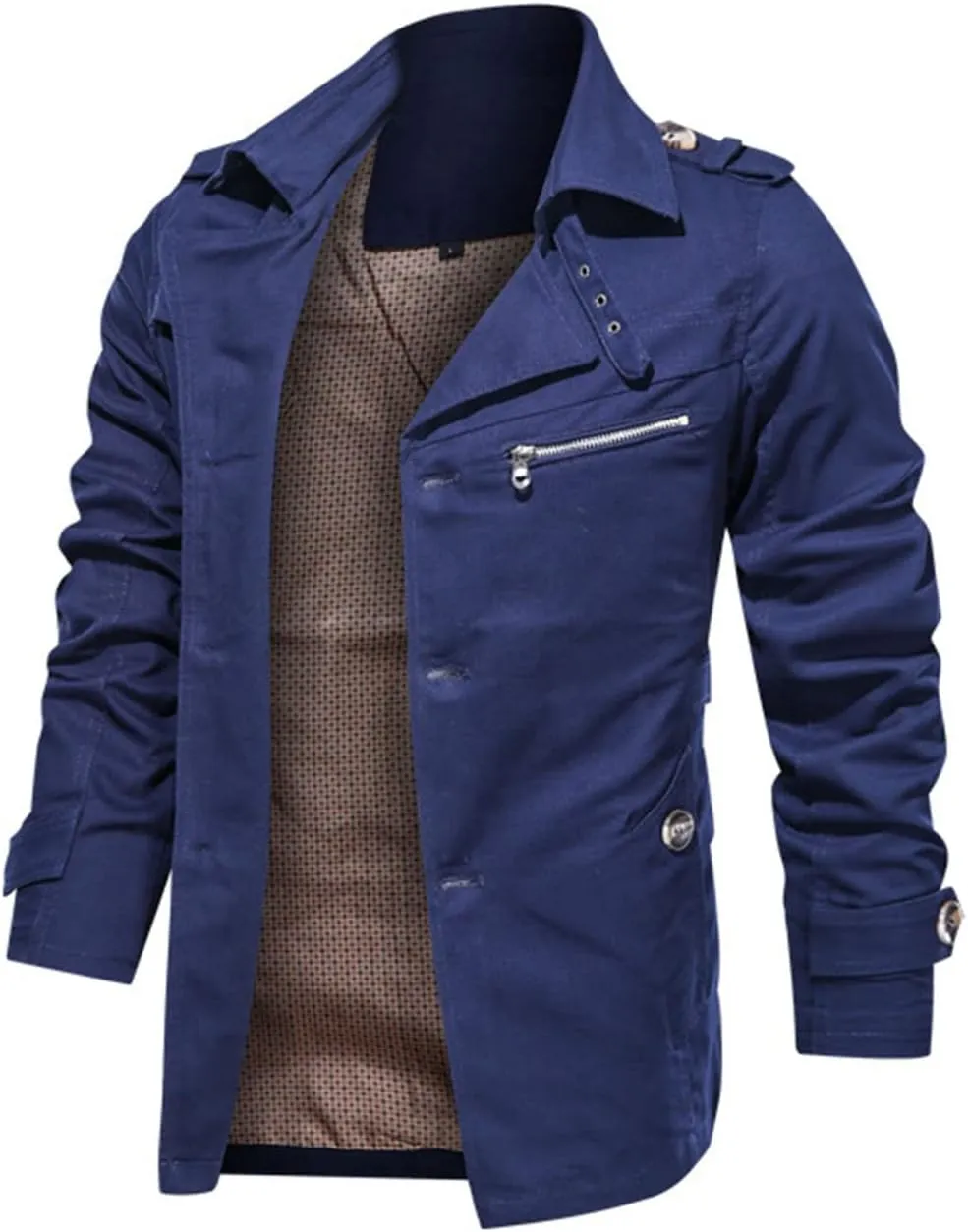 Maiyifu-GJ Men Trench Coat Single Breasted Slim fit Notch Lapel Long Jacket Lightweight Casual Button Down Windproof Overcoat
