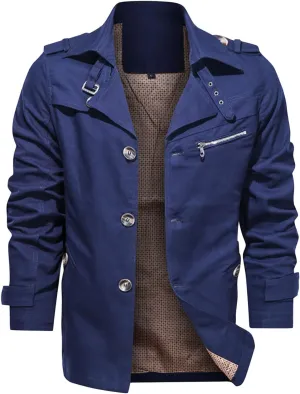 Maiyifu-GJ Men Trench Coat Single Breasted Slim fit Notch Lapel Long Jacket Lightweight Casual Button Down Windproof Overcoat