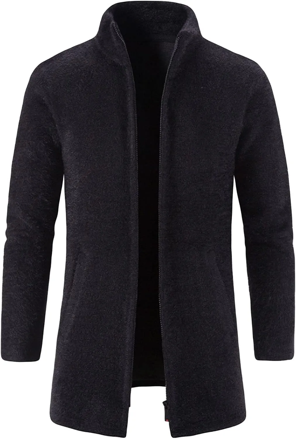 Maiyifu-GJ Men's Fleece Full Zip Trench Coat Soft Slim Fit Open Front Longline Jacket Overcoat Winter Warm Business Suit