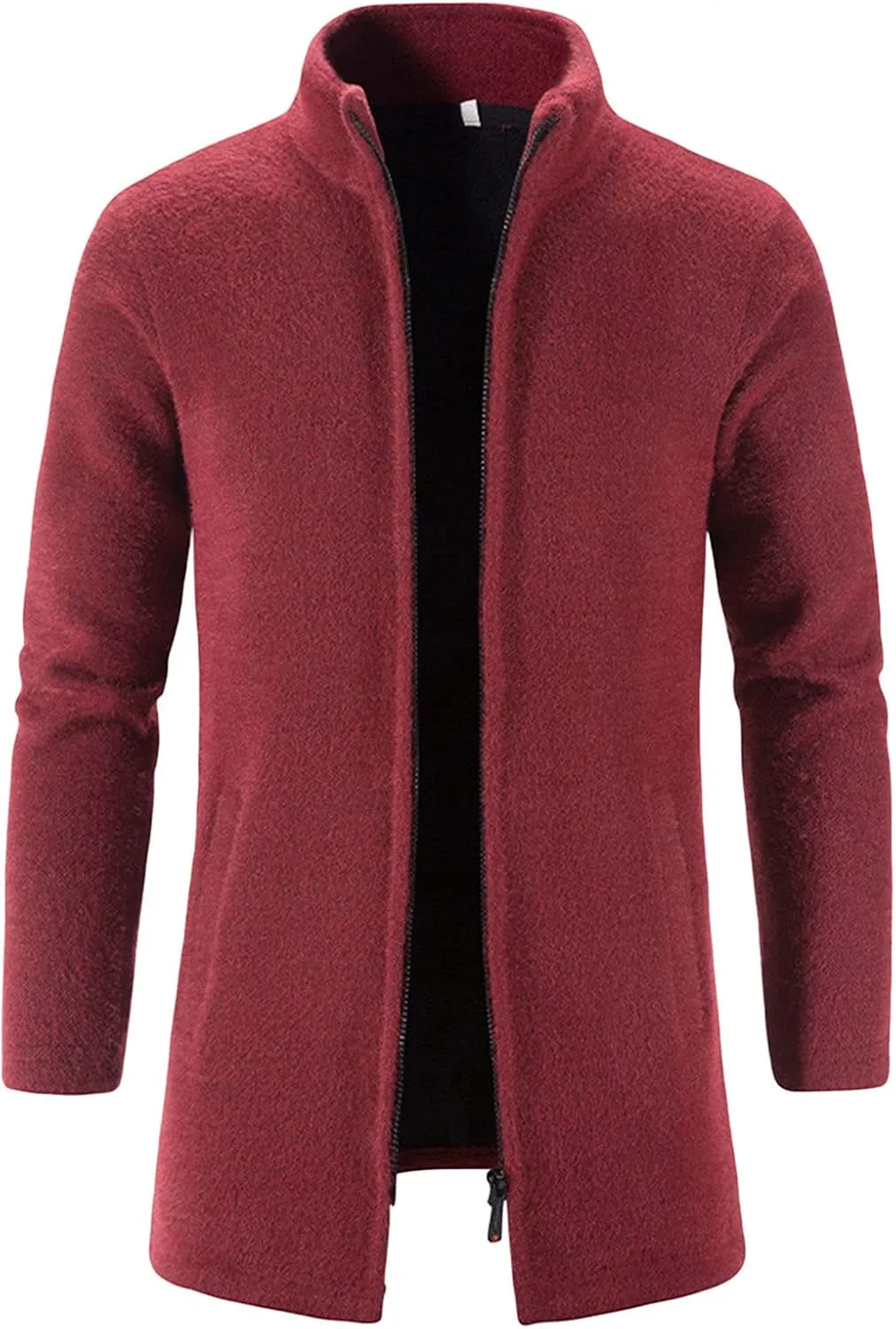 Maiyifu-GJ Men's Fleece Full Zip Trench Coat Soft Slim Fit Open Front Longline Jacket Overcoat Winter Warm Business Suit