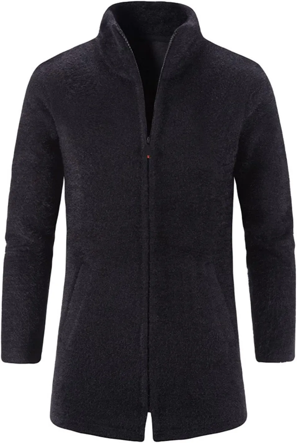 Maiyifu-GJ Men's Fleece Full Zip Trench Coat Soft Slim Fit Open Front Longline Jacket Overcoat Winter Warm Business Suit