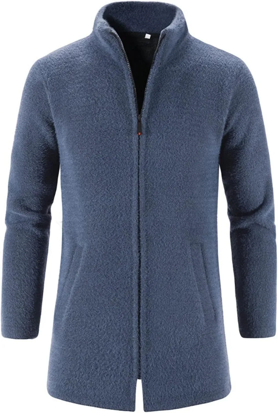 Maiyifu-GJ Men's Fleece Full Zip Trench Coat Soft Slim Fit Open Front Longline Jacket Overcoat Winter Warm Business Suit