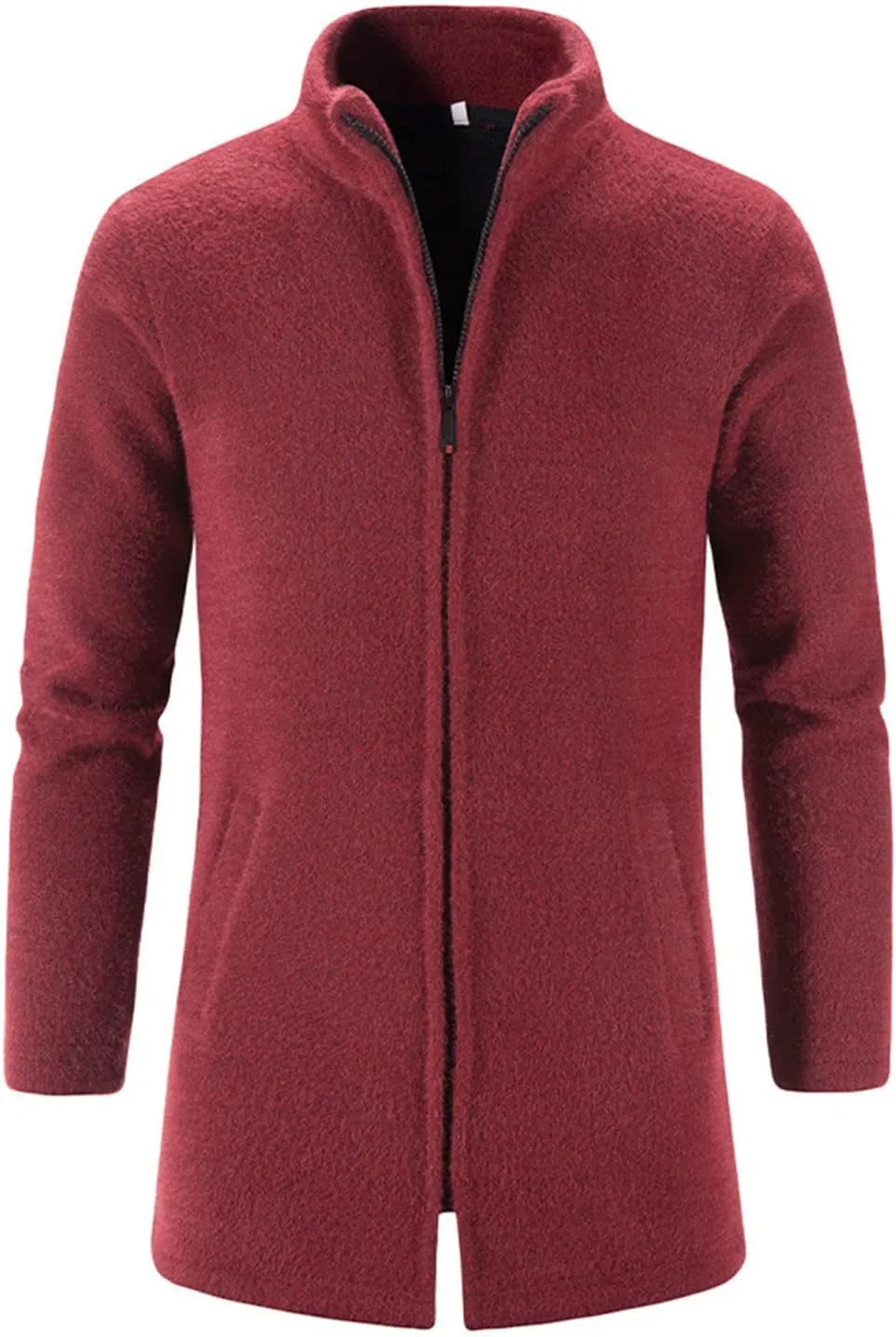 Maiyifu-GJ Men's Fleece Full Zip Trench Coat Soft Slim Fit Open Front Longline Jacket Overcoat Winter Warm Business Suit