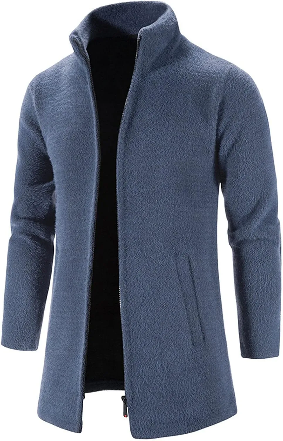 Maiyifu-GJ Men's Fleece Full Zip Trench Coat Soft Slim Fit Open Front Longline Jacket Overcoat Winter Warm Business Suit