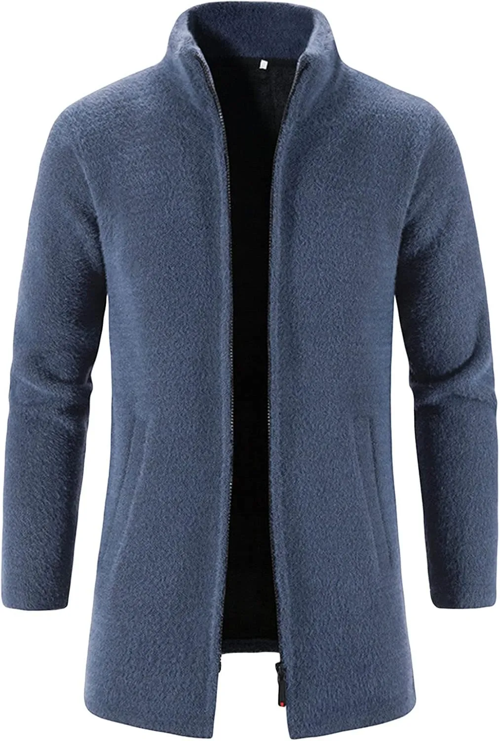 Maiyifu-GJ Men's Fleece Full Zip Trench Coat Soft Slim Fit Open Front Longline Jacket Overcoat Winter Warm Business Suit