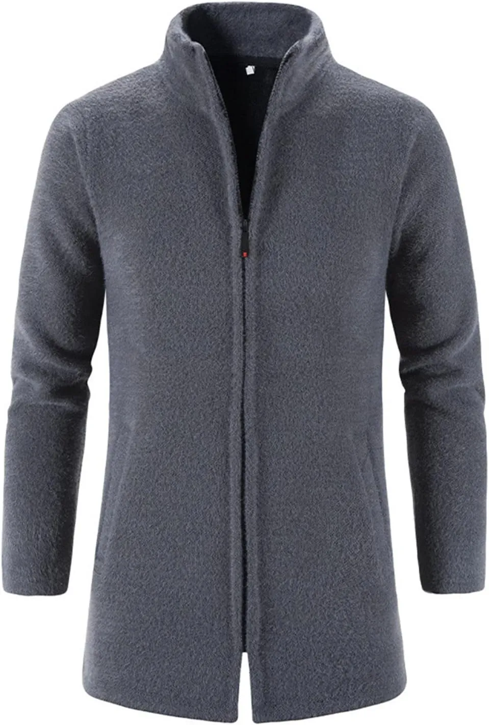 Maiyifu-GJ Men's Fleece Full Zip Trench Coat Soft Slim Fit Open Front Longline Jacket Overcoat Winter Warm Business Suit