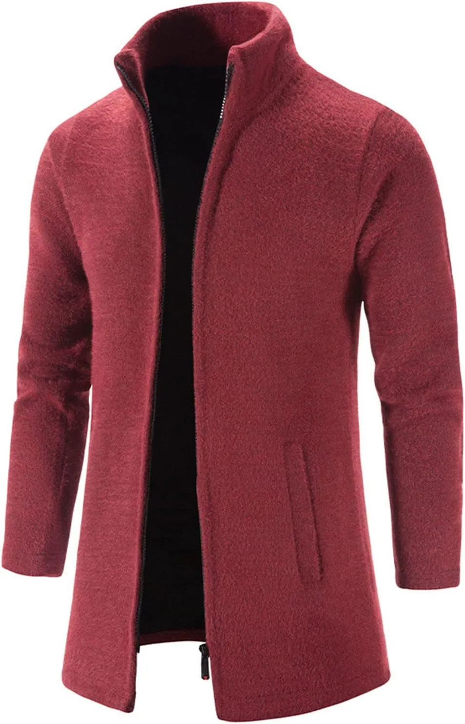 Maiyifu-GJ Men's Fleece Full Zip Trench Coat Soft Slim Fit Open Front Longline Jacket Overcoat Winter Warm Business Suit