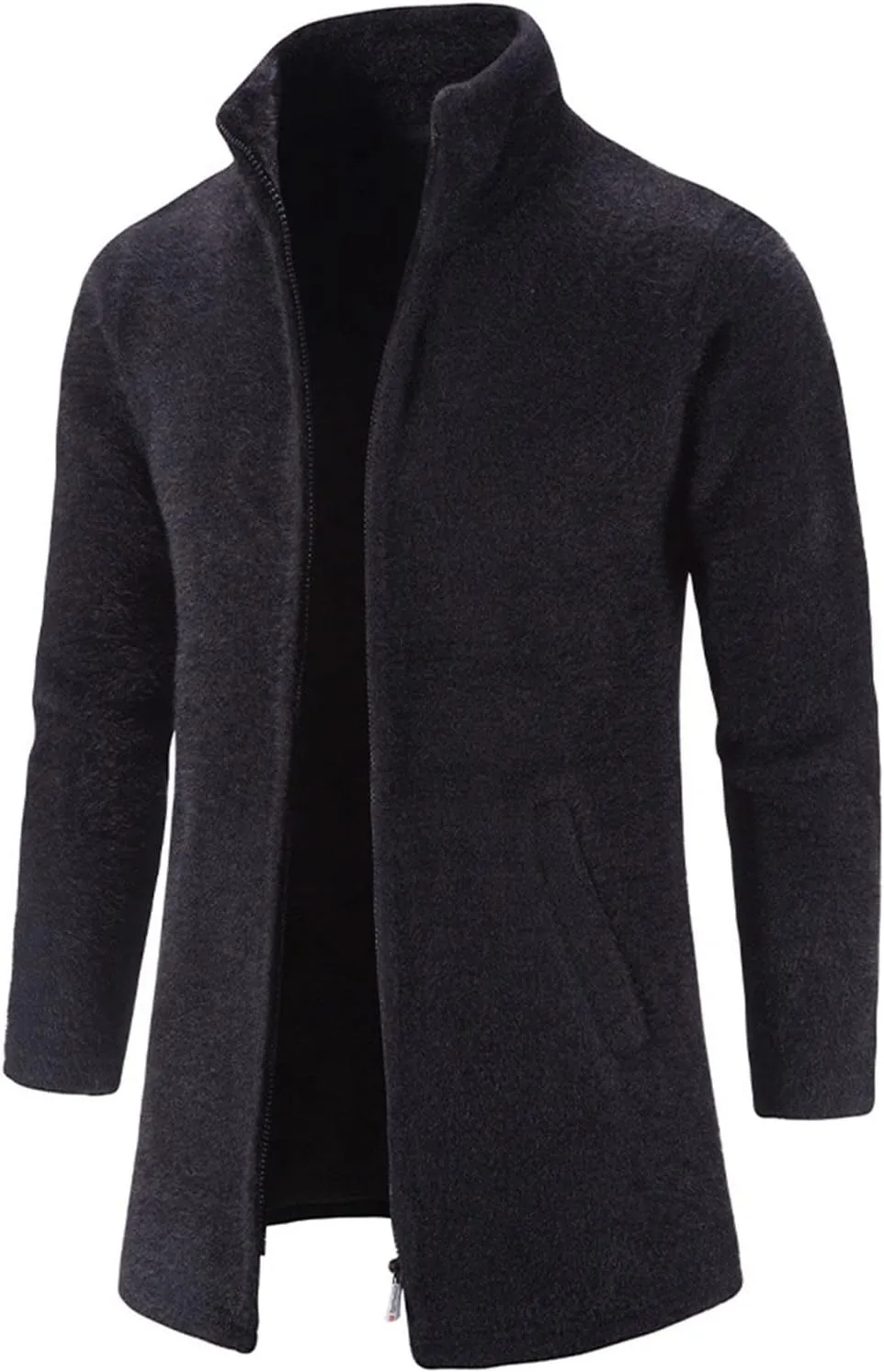 Maiyifu-GJ Men's Fleece Full Zip Trench Coat Soft Slim Fit Open Front Longline Jacket Overcoat Winter Warm Business Suit