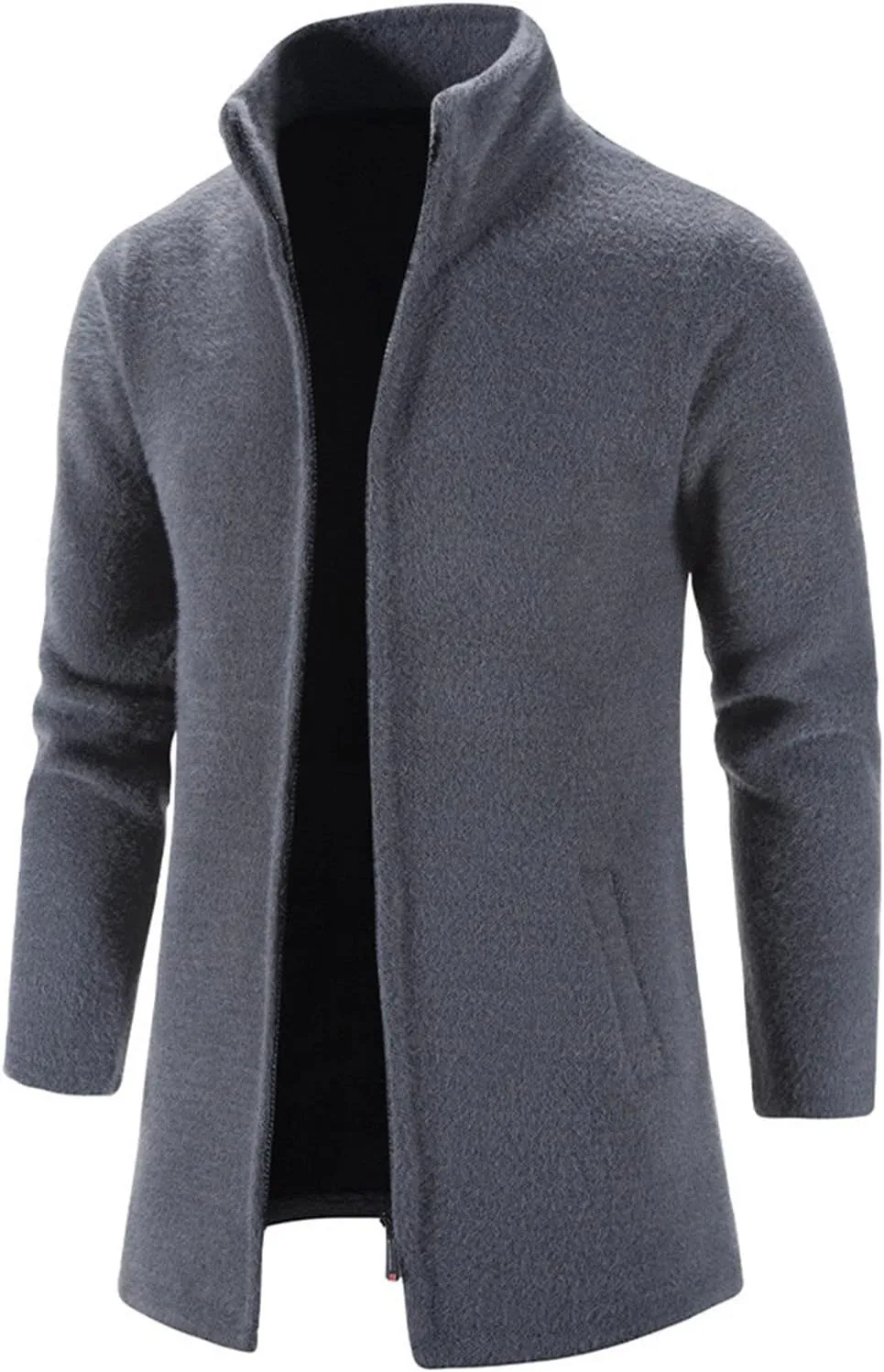 Maiyifu-GJ Men's Fleece Full Zip Trench Coat Soft Slim Fit Open Front Longline Jacket Overcoat Winter Warm Business Suit