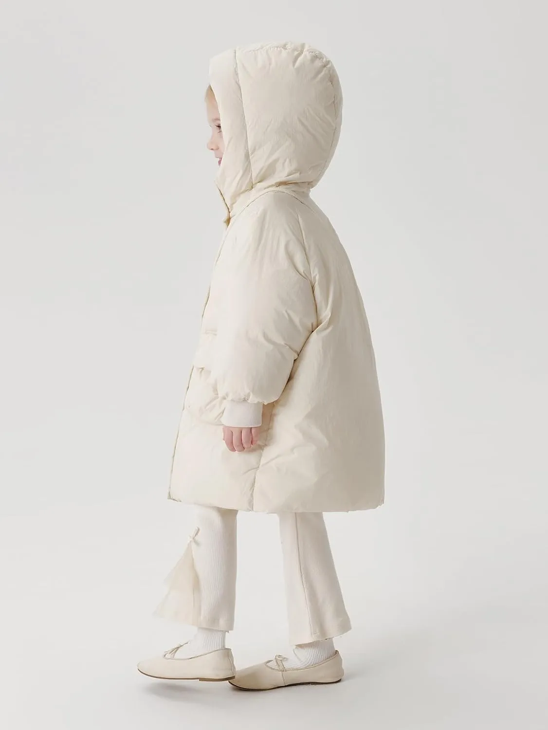 marc & janie Girls Ultralight Mid-Length Hooded Down Jacket Full Zip Coat Warm Outerwear 241611