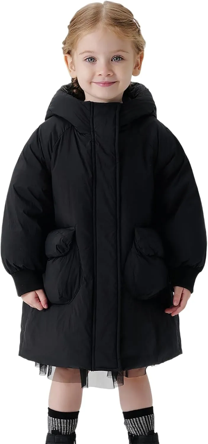 marc & janie Girls Ultralight Mid-Length Hooded Down Jacket Full Zip Coat Warm Outerwear 241611