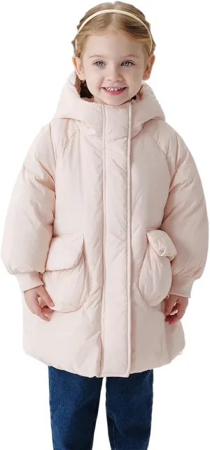 marc & janie Girls Ultralight Mid-Length Hooded Down Jacket Full Zip Coat Warm Outerwear 241611