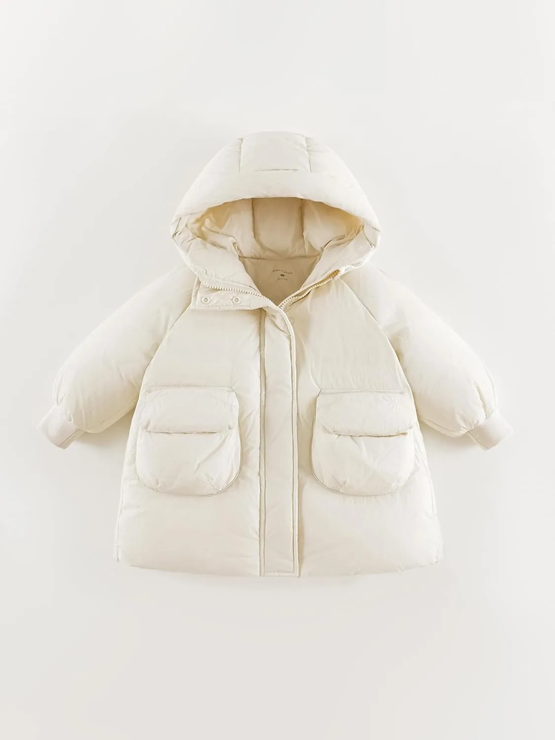 marc & janie Girls Ultralight Mid-Length Hooded Down Jacket Full Zip Coat Warm Outerwear 241611