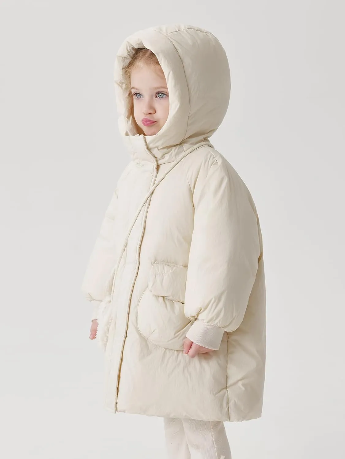 marc & janie Girls Ultralight Mid-Length Hooded Down Jacket Full Zip Coat Warm Outerwear 241611