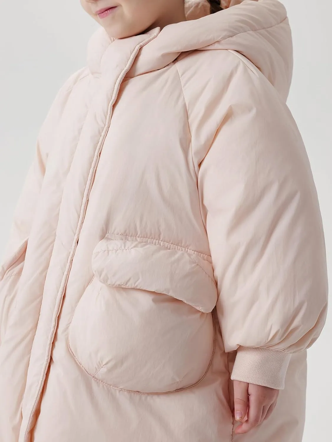 marc & janie Girls Ultralight Mid-Length Hooded Down Jacket Full Zip Coat Warm Outerwear 241611