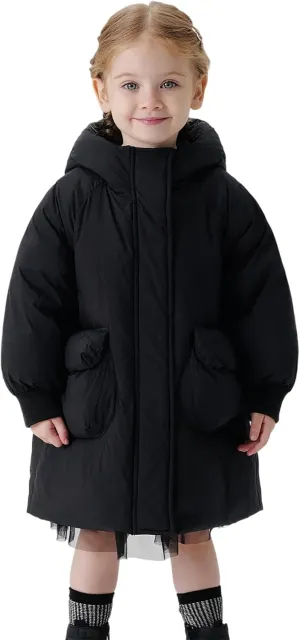 marc & janie Girls Ultralight Mid-Length Hooded Down Jacket Full Zip Coat Warm Outerwear 241611