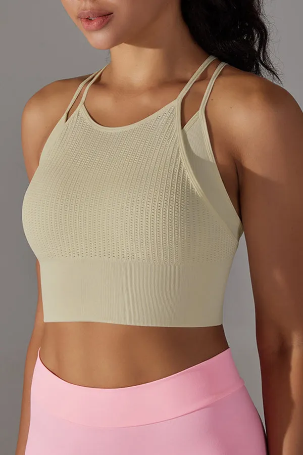 MB FASHION Ribbed High-Neck Crop Top with Double Shoulder Straps 6624LY