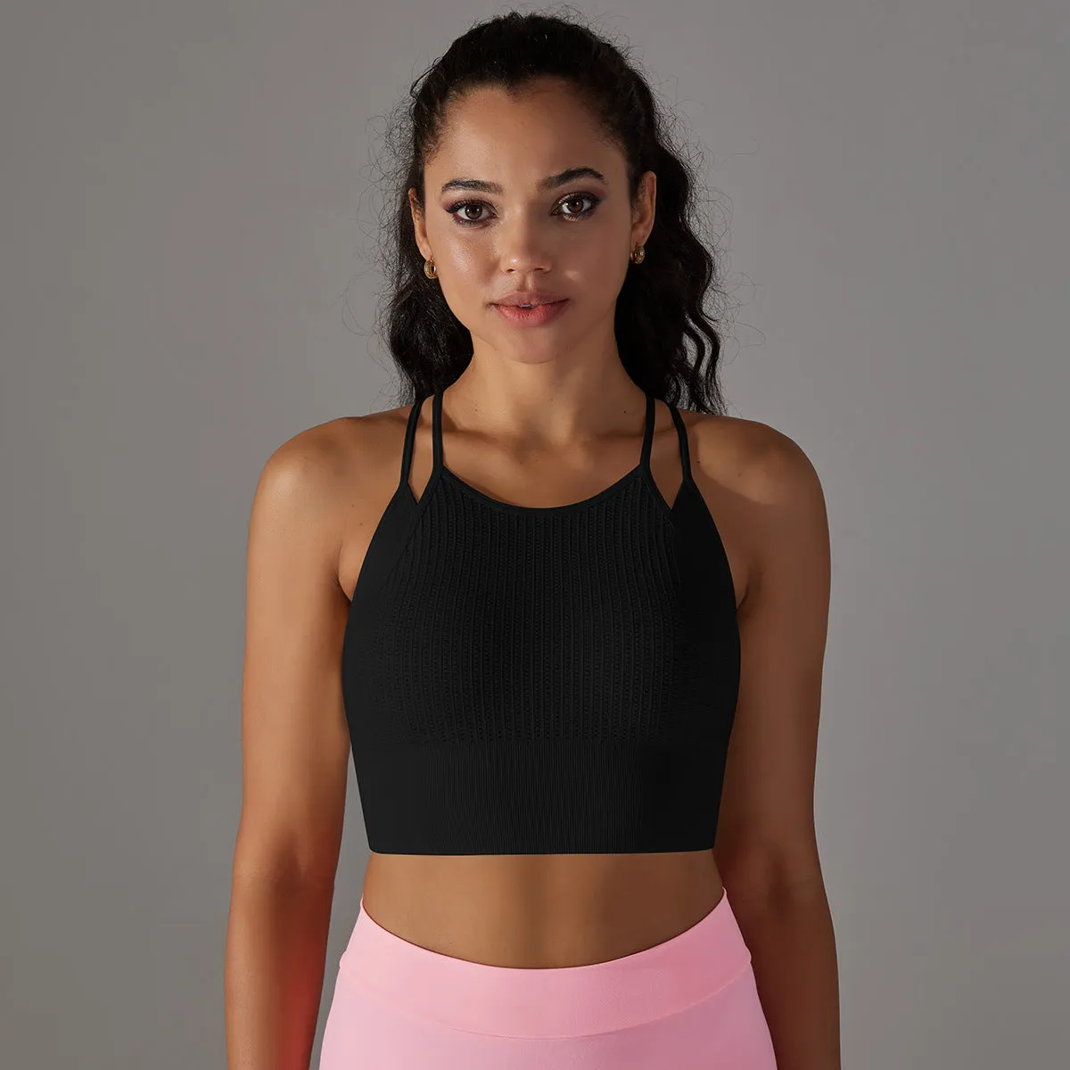 MB FASHION Ribbed High-Neck Crop Top with Double Shoulder Straps 6624LY