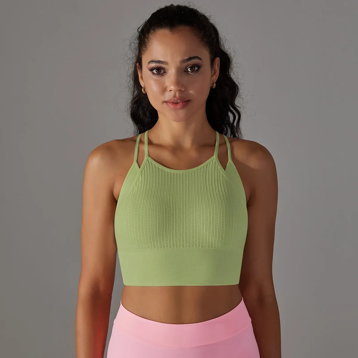 MB FASHION Ribbed High-Neck Crop Top with Double Shoulder Straps 6624LY